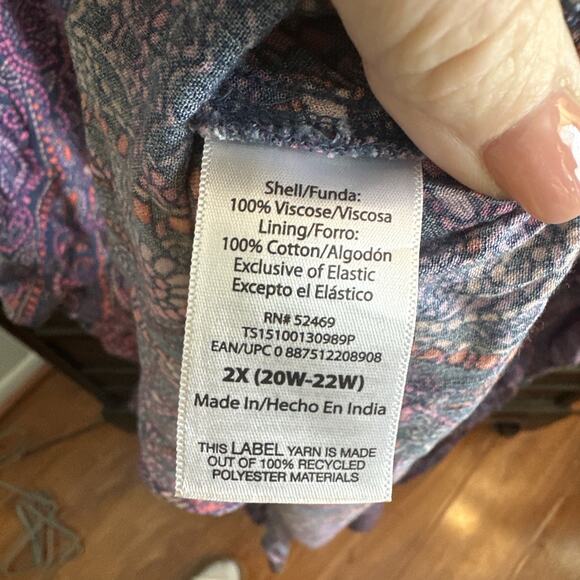 Terra & Sky‎ Women Dress Plus Size Surplice Midi Blue Paisley Size 2X 20w-22w - Picture 5 of 8